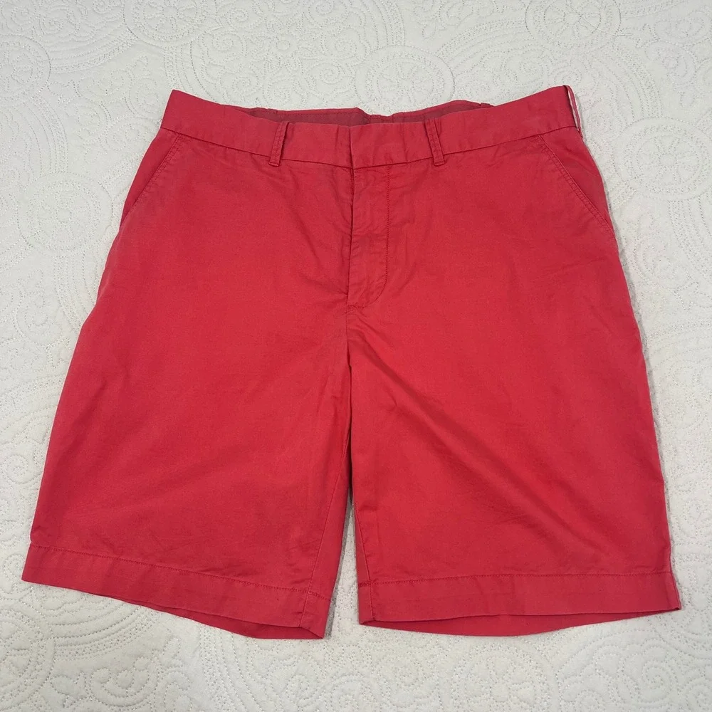 Polo Golf Ralph Lauren Mens Salmon Red Pima Cotton Chino Shorts Sz 34 Flat Front